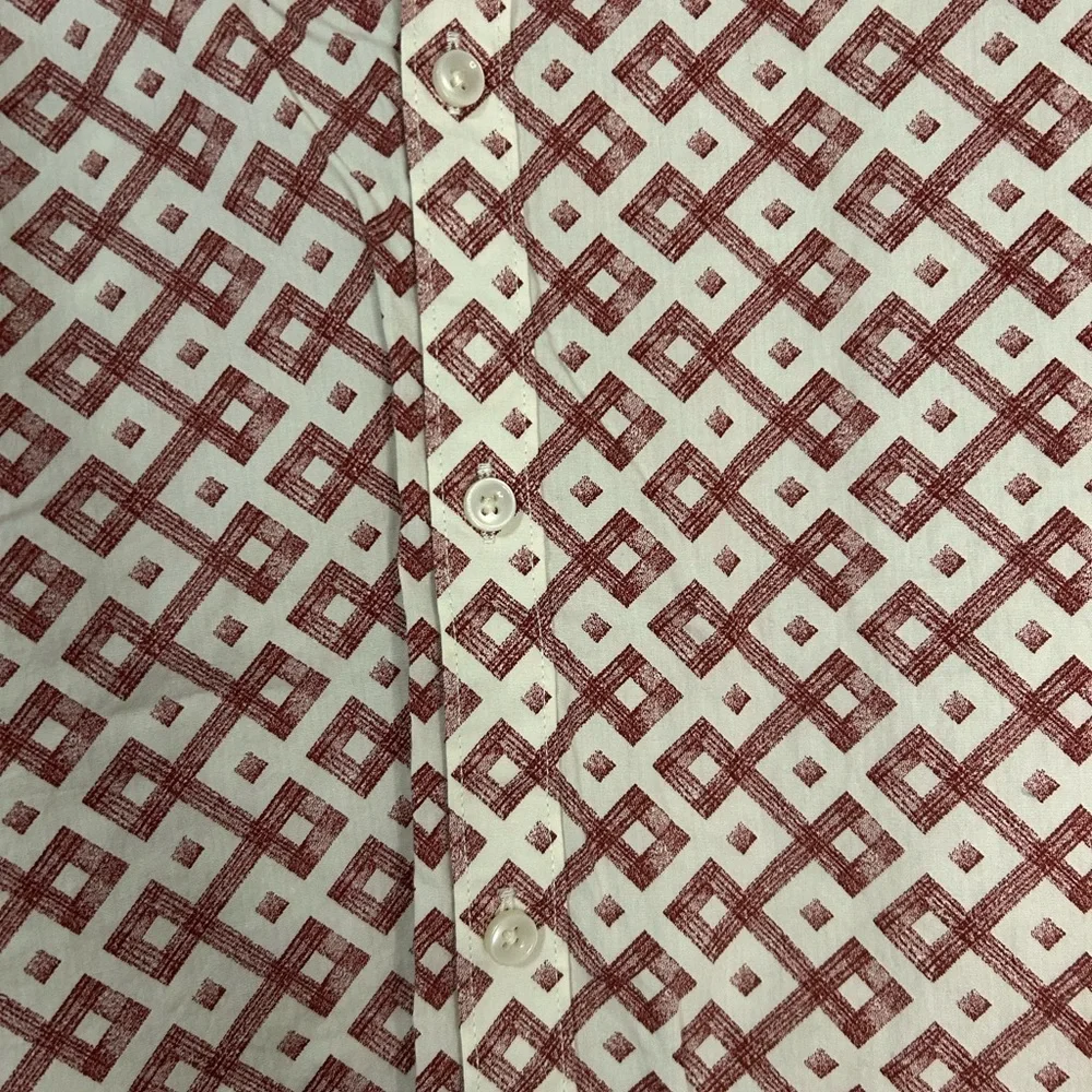Men's Alfani Geometric Pattern Shirt - Burgundy and White, Size M